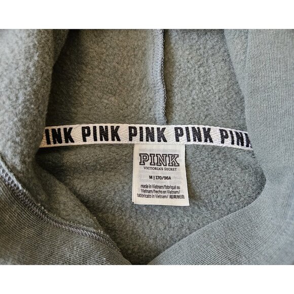 Victoria Secret Fleece Lined Cropped Pullover Sweatshirt Womens M Green Hooded - Picture 11 of 15
